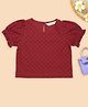 Akkriti by Pantaloons Cotton Woven Half Puffed Sleeves Schiffli Embroidered Top - Red