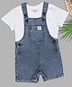 Pantaloons Baby Denim Striped Dungaree With Half Sleeves Solid Tee - Blue