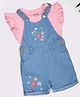 Pantaloons Baby Cotton Denim Floral Embroidered Dungaree With Frill Sleeves Top - Blue