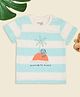 Pantaloons Baby Cotton Knit Half Sleeves Rugby Striped & Tropical Lion Printed Tee - Aqua Blue