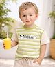 Mi Arcus Modal Knit Half Sleeves Relax Text Printed Striped Tee -Green