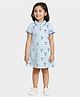 Mi Arcus Cotton Elastane Knit Half Sleeves Koala Printed & Diamond Checked Dress - Blue & White