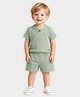 Mi Arcus Cotton Elastane Knit Half Sleeves Solid Tee & Shorts Set - Green