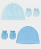 Mi Arcus 100% Cotton Knit Pack Of 2 Solid & Striped Caps & Mittens  Set - Blue