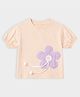 Mi Arcus 100% Cotton Knit  Half Sleeves Floral Patch Applique Detailed Top - Peach