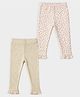 Mi Arcus Knit Cotton Elastane Pack Of 2 Solid & Leopard Printed Leggings - Cream & Beige