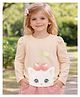 Mi Arcus Cotton Elastane Knit Full Sleeves Cat Face Printed Tee - Peach