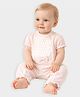 Mi Arcus 100% Cotton Knit Half Sleeves Lace Embroidered & Bow Applique Detailed  Romper - Peach