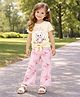 Mi Arcus Cotton Elastane Knit Half Sleeves Cat & Cupcake Emergency Text Printed Top & Pant Set - Yellow & Pink