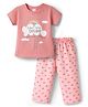 Tango Single Jersey Knit Half Sleeves Rainbow Printed T-Shirt & Capri Night Suit - Pink