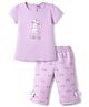 Tango Single Jersey Knit Half Sleeves Cat Printed T-Shirt & Capri Night Suit With Bow Applique - Mauve