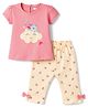 Tango Single Jersey Knit Half Sleeves Butterfly Printed T-Shirt & Capri Night Suit With Bow Applique - Pink
