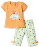 Tango Single Jersey Knit Half Sleeves Butterfly Printed T-Shirt & Capri Night Suit With Bow Applique - Orange