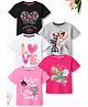 Trampoline Cotton Blend Knit Pack Of 5 Half Sleeves Heart Floral Star & Typography Printed Tees - Multi Colour