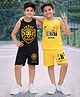 Trampoline Cotton Blend Knit Pack Of 2 Sleeveless Lion & Best Text Printed Coordinating Tees & Shorts Set - Black & Yellow