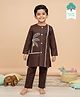 Keebee Organics Organic Cotton Woven Full Sleeves Tropical Theme Embroidered Kurta & Pant Set - Brown