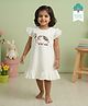 Keebee Organics Organic  Cotton Woven Flutter Sleeves Elephant Embroidered Dress - White
