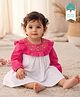 Keebee Organics Organic  Cotton Woven Full Sleeves Floral & Leaves Embroidered Dress - White & Pink