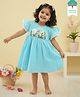 Keebee Organics Organic Cotton Woven Frill Sleeves Floral Embroidered Dress - Turquoise