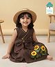 Keebee Organics Organic Cotton Woven Sleeveless Bow Applique Detailed Floral Embroidered Dress - Brown