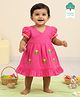 Keebee Organics Cotton Woven Half Sleeves Floral Embroidered Dress - Pink