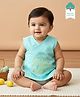 Keebee Organics Organic Cotton Woven Sleeveless Leaves  Embroidered Jhabla - Turquoise