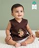 Keebee Organics Organic Cotton Woven Sleeveless Floral  Embroidered Jhabla - Brown