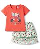 Tango Sinker Knit Half Sleeves Top & Skirt Set with Girl Print - Coral