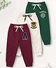 Trampoline Cotton Blend Knit Pack Of 3 Varsity & Academy Text Printed Track Pants - Brown Beige & Green