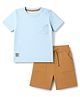 Babyhug 100% Cotton Knit Half Sleeves Solid T-Shirt & Shorts Set With Patch - Light Blue