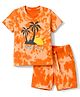 Babyhug Single Jersey Knit Half Sleeves Tie & Dye Effect T-Shirt & Shorts Co Ord Set with Miami Beach Print - Orange