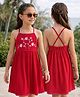 Arias Cotton Woven One Piece Dresses/Frocks with Placement Embroidery Sleeveless Red 6-7 Years