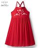 Arias Cotton Woven One Piece Dresses/Frocks with Placement Embroidery Sleeveless Red 8-9 Years