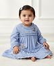 My Milestones 100% Cotton Woven Full Sleeves Floral Embroidered Dress - Blue