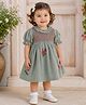 My Milestones 100% Cotton Woven Half Puffed Sleeves Floral  Embroidered Dress - Green
