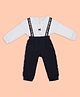 My Milestones 100% Cotton Knit Full Sleeves Solid Onesie & Dungaree Set - White & Navy Blue