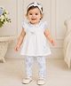 My Milestones Cotton Knit Frill Sleeves Bow Applique Detailed Top & Leggings Set With Headband - White & Blue