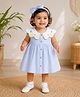 My Milestones 100% Cotton Knit Sleeveless Striped Dress With Bow Applique Detailed Headband - Blue