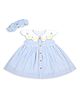 My Milestones 100% Cotton Knit Sleeveless Striped Dress With Bow Applique Detailed Headband - Blue