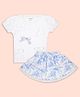 My Milestones 100% Cotton Knit Half Sleeves Bow Applique Detailed Top & Skirt Set - White & Blue