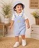 My Milestones 100% Cotton Knit Sleeveless Striped Dungaree With Tee & Hat - Blue