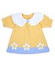 My Milestones 100% Cotton Knit Half Sleeves Daisy Embroidered Dress - Yellow