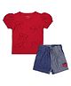My Milestones 100% Cotton Knit Half Sleeves Bow Applique Detailed Top & Shorts Sets - Multi Colour