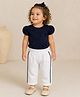 My Milestones 100% Cotton Knit Half Sleeves Bow Applique Detailed Top & Pants Sets - Navy Blue & White