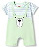 Babyhug 100% Cotton Single Jersey Knit Half Sleeves Striped Romper With Bear Print - Light Green