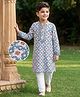 EARTHY TOUCH Cotton Woven Full Sleeves Kurta Pyjama Set with Floral Print - White