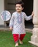 EARTHY TOUCH Cotton Woven Full Sleeves Dhoti Kurta With Floral Print - White