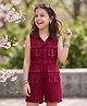 Arias Rayon Woven Twill Sleeveless Jumpsuit With Cargo Pockets & Buckle Loops - Maroon