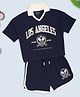 Pantaloons Junior Cotton Knit Half Sleeves Los Angeles Text Printed Tee & Shorts Set - Navy Blue