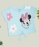 Pantaloons Junior Cotton Knit Mickey & Friends Featuring Half Sleeves Minnie Mouse Printed Tie Up Detailed Top - Blue